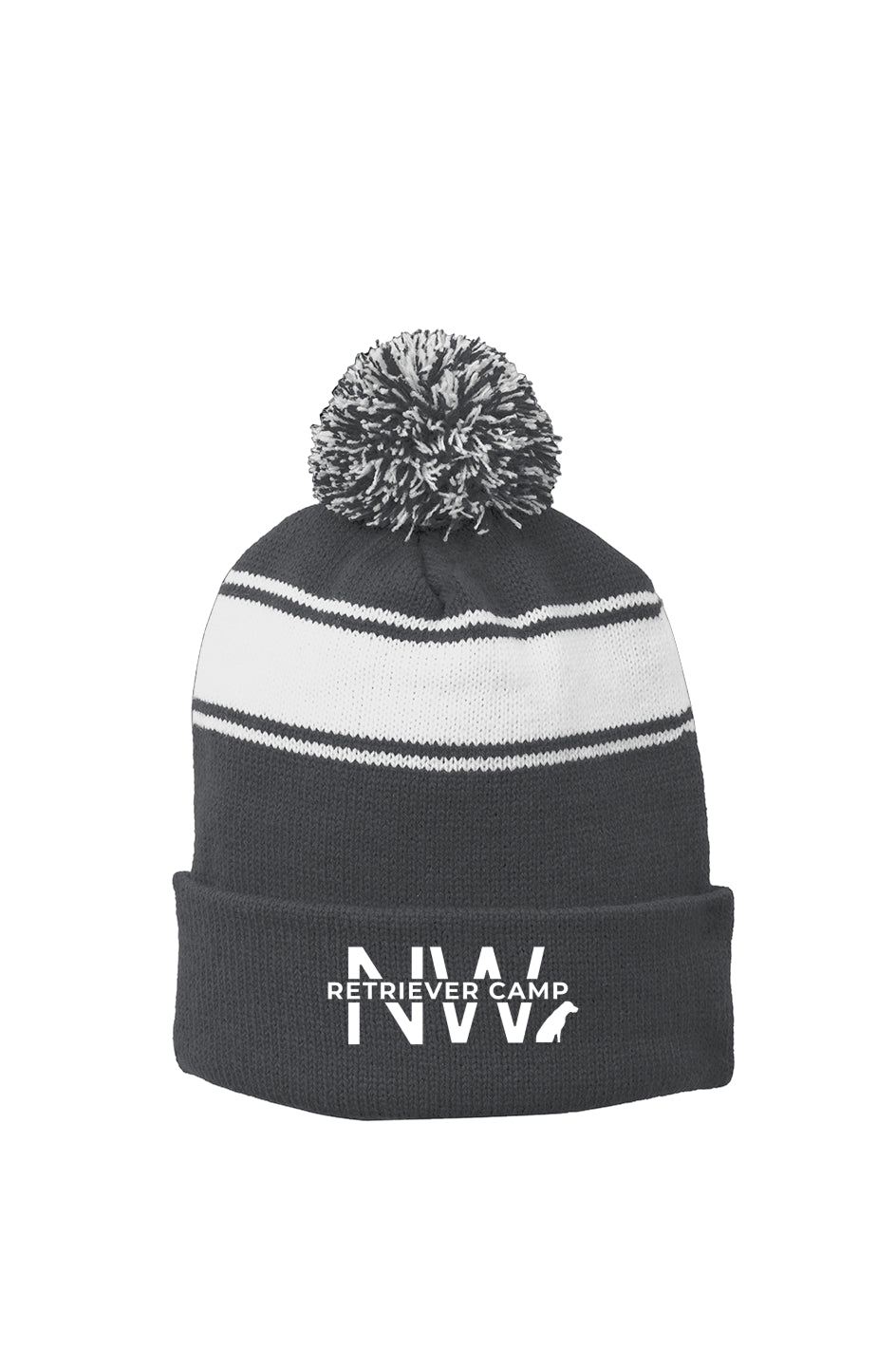 NW Retriever Camp Stripe Pom Beanie Iron Grey/White